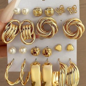 11Pairs/Set Faux Pearl & Heart Decor Earrings Valentines